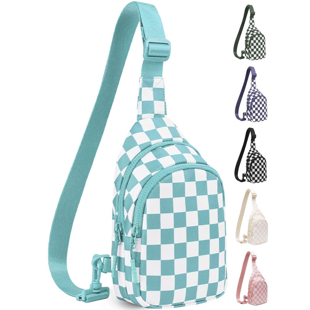 Checkered Sling Bag, Small Checkered Crossbody Chest Bag With C :^)